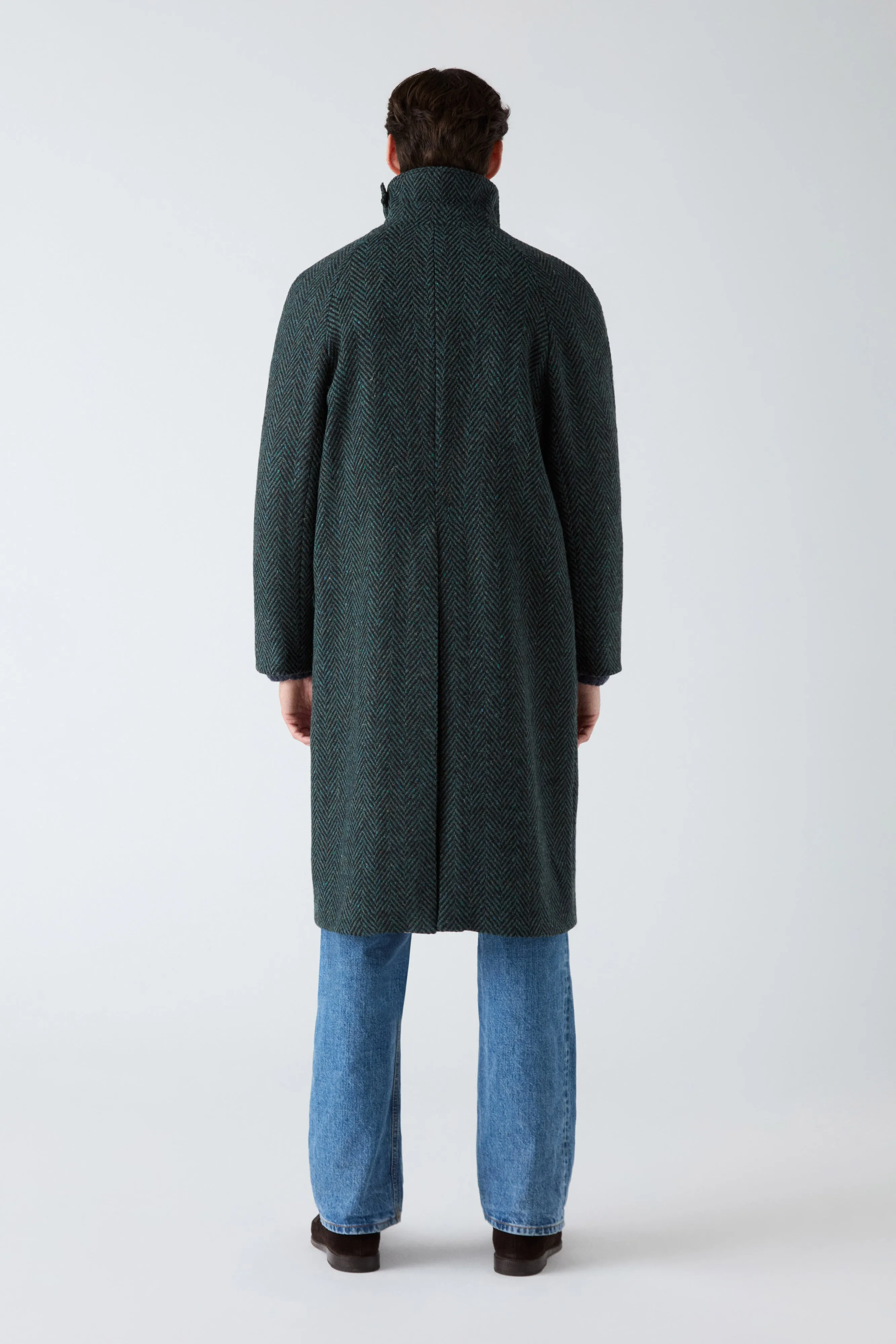 Hidden Storage Compartments Nelson Tweed Raglan Coat - Blue