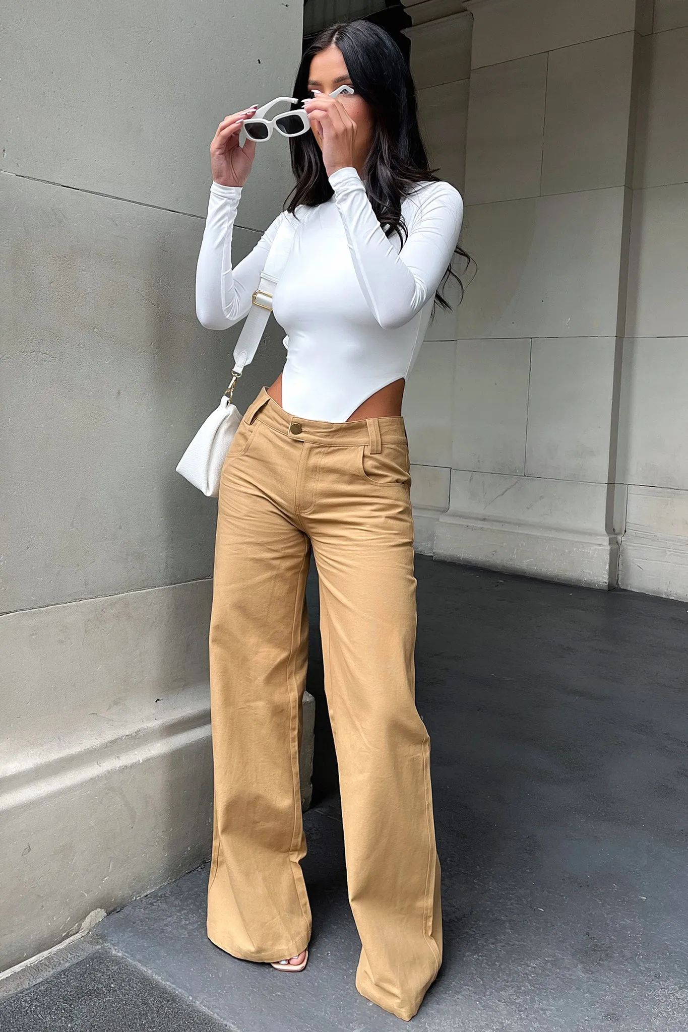 Inaya Wide Leg Jean - Tan Moisture Wicking Technology Premium Professional Wear Unisex Wear