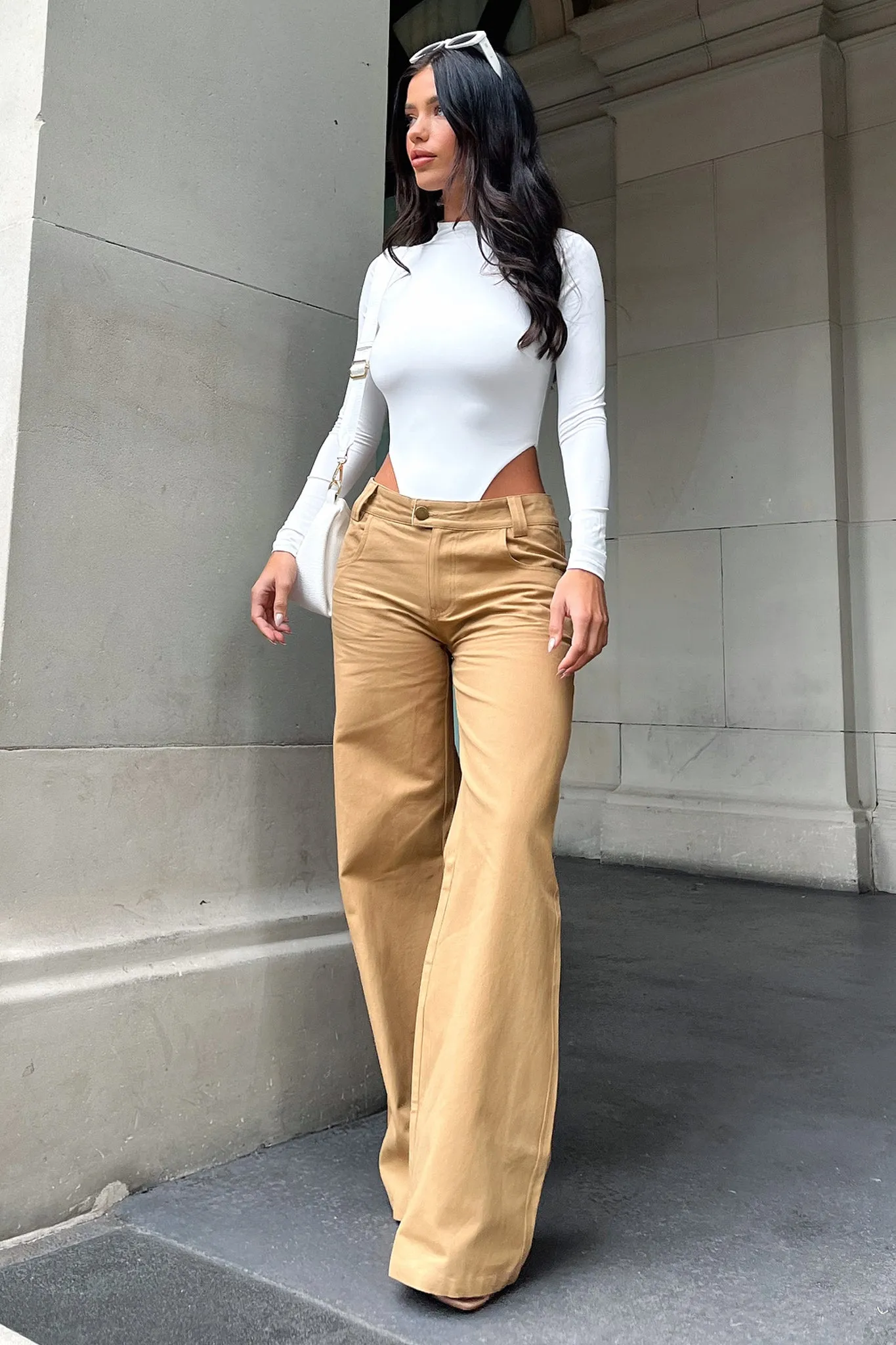 Weekend Getaway Stylish Inaya Wide Leg Jean - Tan
