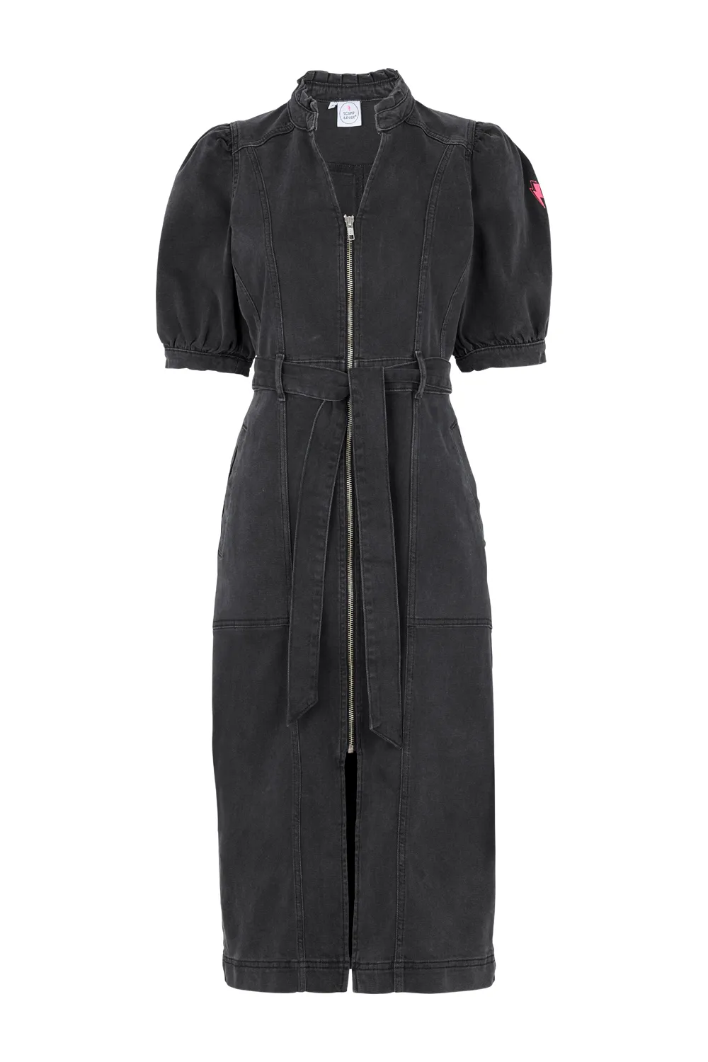 Washed Black Zip Detail Denim Dress Flattering bodycon dress