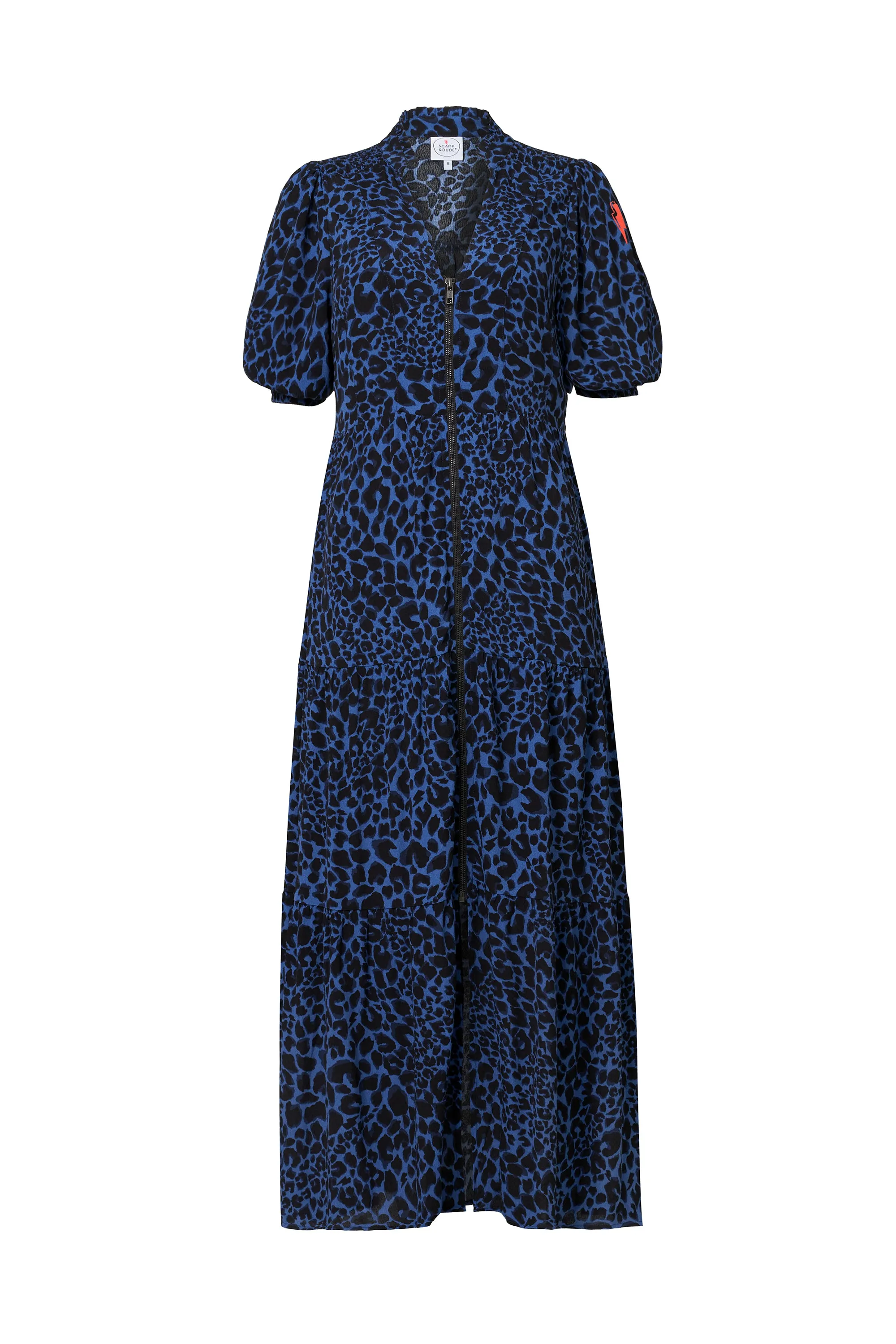 Breeze Flow Navy with Black Rock and Roll Zip Detail Tiered Midi Dress