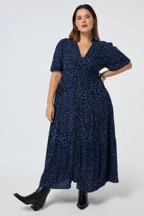 Navy with Black Rock and Roll Zip Detail Tiered Midi Dress Playful Cut Fresh Color