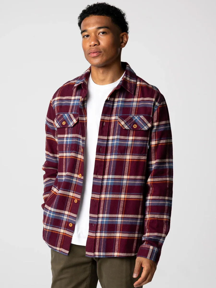 FINISTERRE BEARDSMORE SHIRT - PLUM CHECK EcoFriendly Material Tagless Neckline