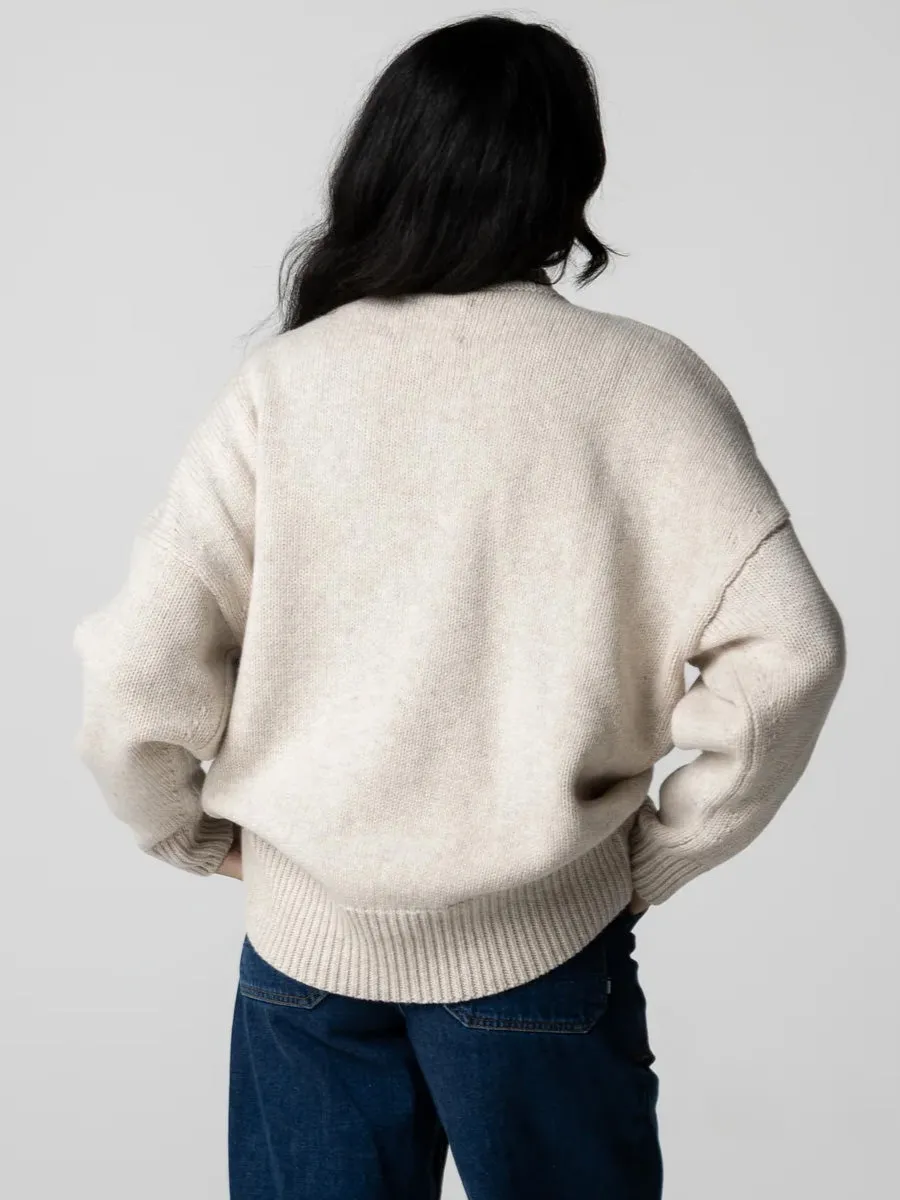 FINISTERRE EYRE CREW NECK JUMPER - OATMEAL Noise Reduced Zipper