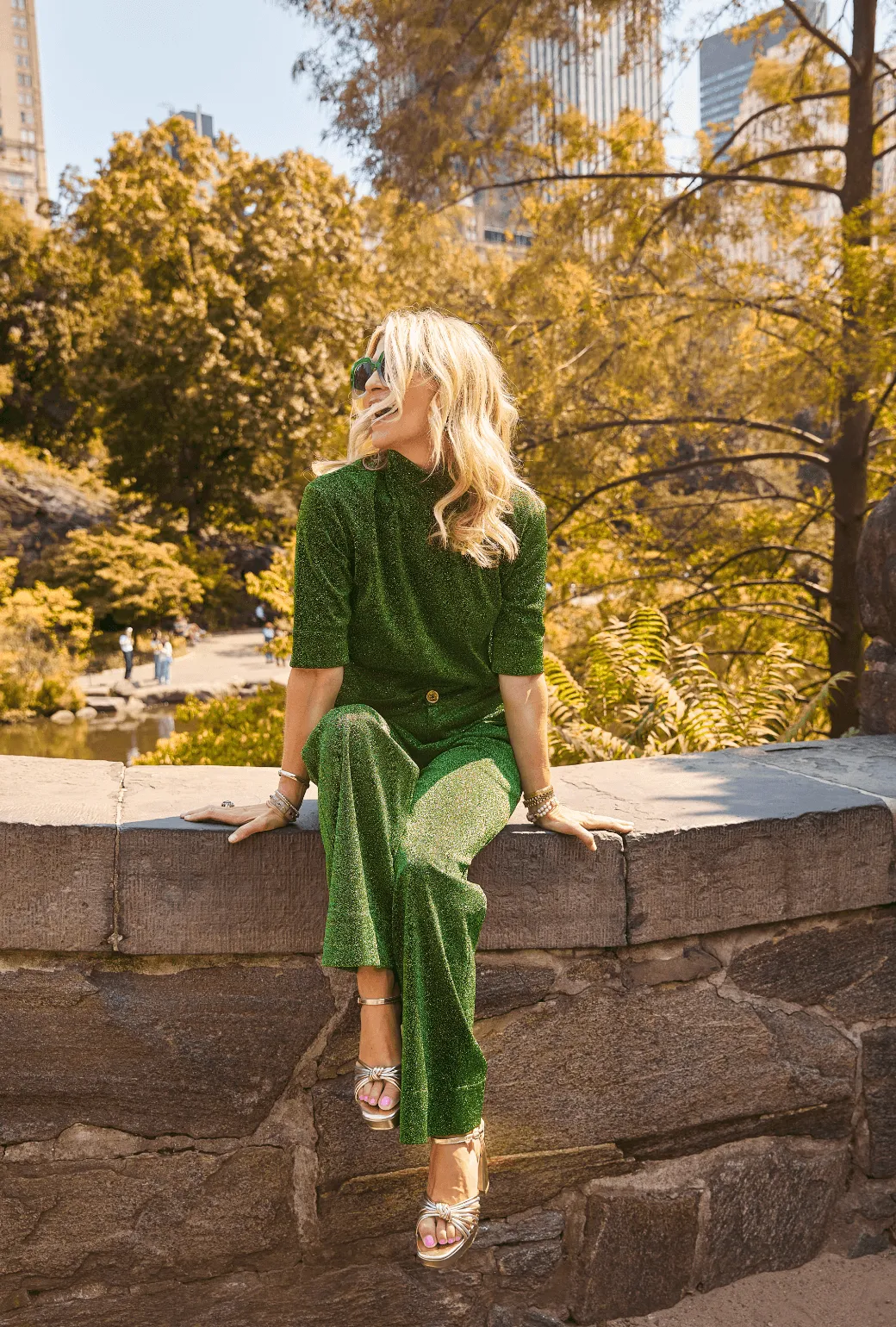 SAMPLE - Sparkle Trousers - Green Ultra Soft Fashionable Cut