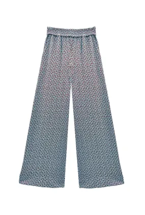 Wide Leg Knit Trouser - Blue & Brown Cheetah Knit Slim Stretch Fit