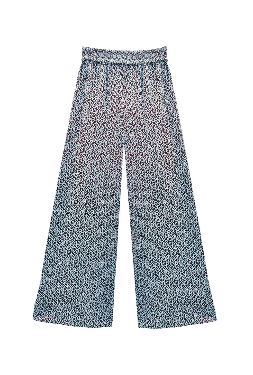 Wide Leg Knit Trouser - Blue & Brown Cheetah Knit Slim Stretch Fit