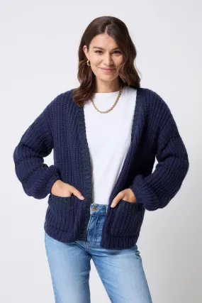 Navy Lurex Stripe Edge to Edge Cardigan Autumn Ready quick dry