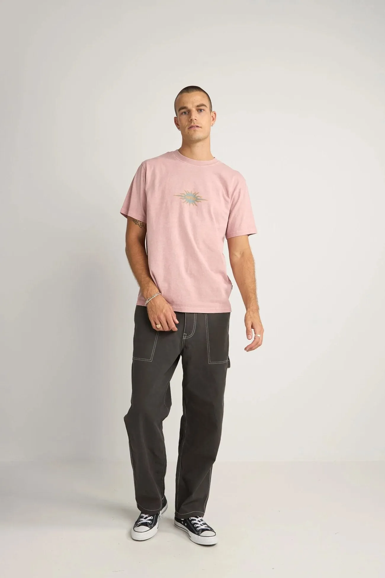 Flame Printed Vintage Short Sleeve T-Shirt Mauve Soft Knit Elastic Edge Binding