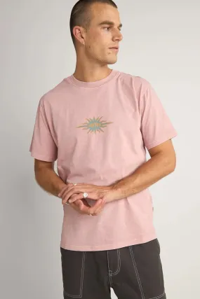 Flame Printed Vintage Short Sleeve T-Shirt Mauve RibbedNeckline