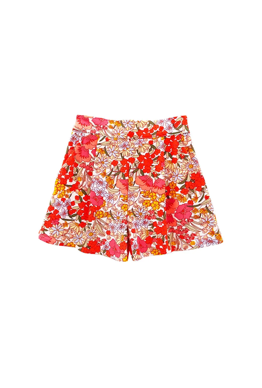 Flat Front Everyday Shorts - 60's Floral Stretch Support