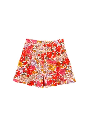 Flat Front Everyday Shorts - 60's Floral Stretch Support