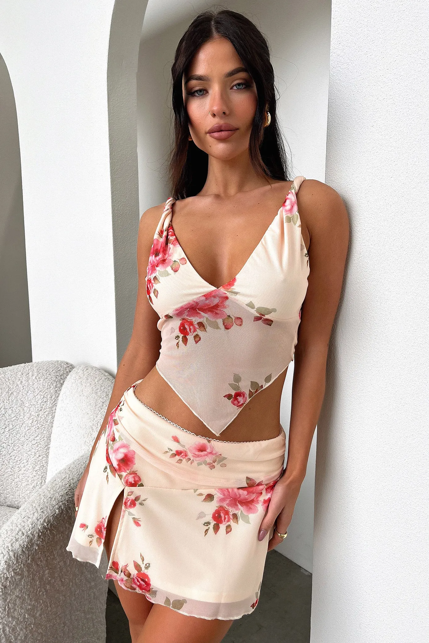 Tanaya Skirt - Pink Floral Casual Style