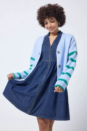 Light Blue and Green Stripe Cardigan MoistureWicking Textured Weave