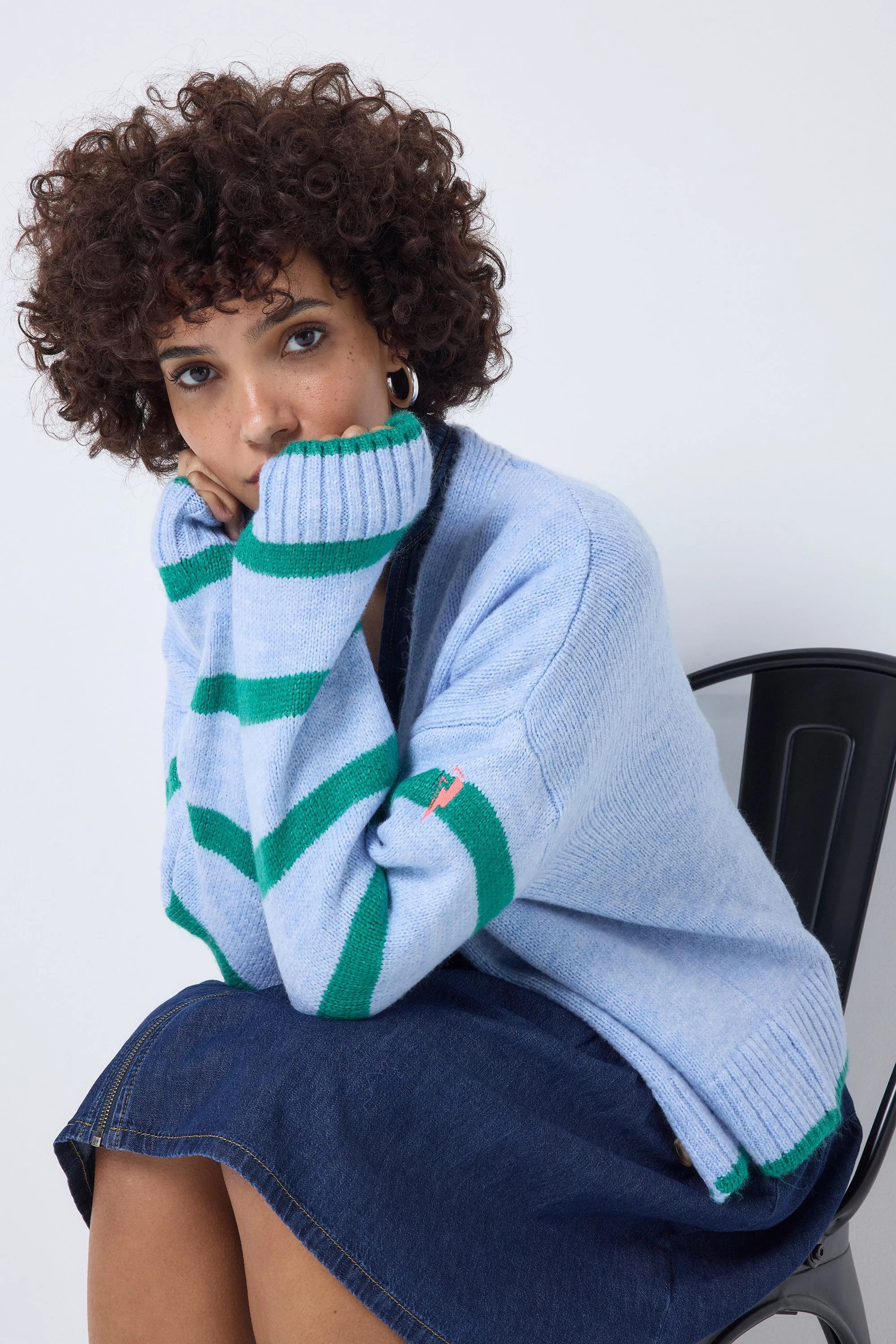 Light Blue and Green Stripe Cardigan Mid layer