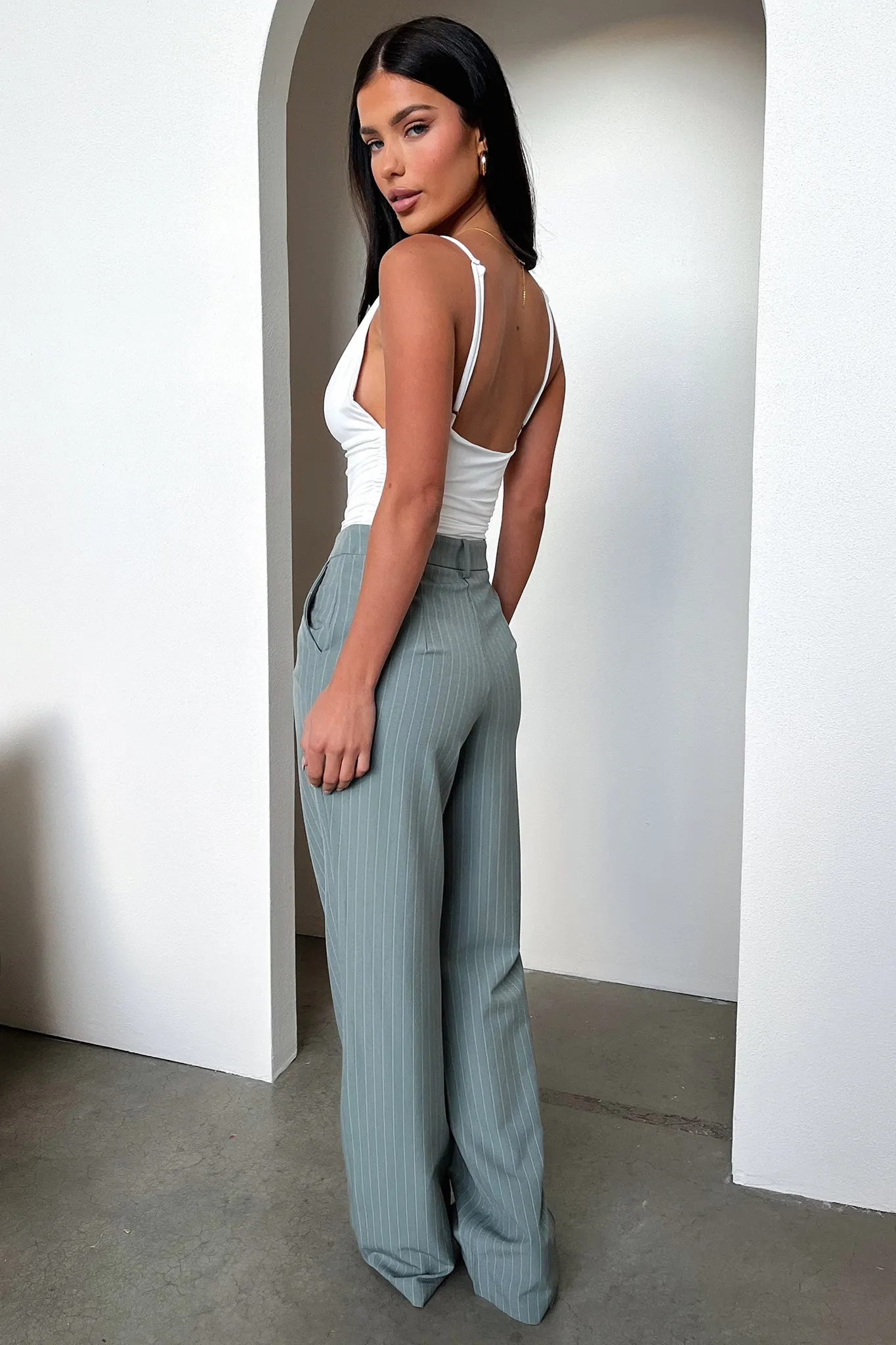 Moisture Wicking Technology Alaric High Rise Pants - Grey Pinstripe