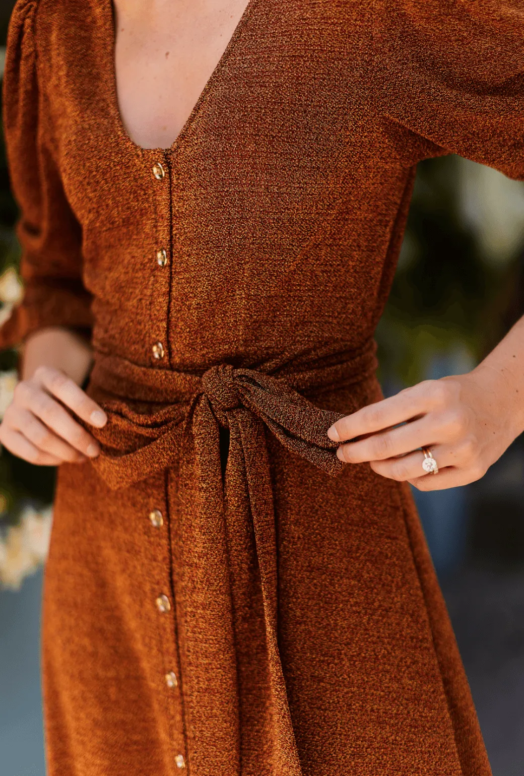 Bold Simplicity Long Sleeve Day Gown - MIDI - Rust Shimmer