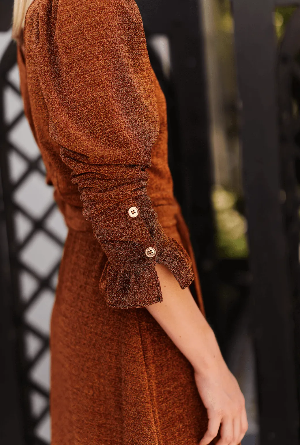 Long Sleeve Day Gown - MIDI - Rust Shimmer Shared Moment Perfect Layering