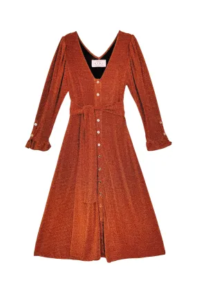 Long Sleeve Day Gown - MIDI - Rust Shimmer Dual Tones