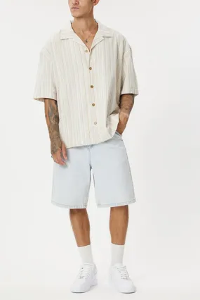 ZeroWaste Construction TexturedSurface Benny Relaxed Stripe Short Sleeve Shirt Cream