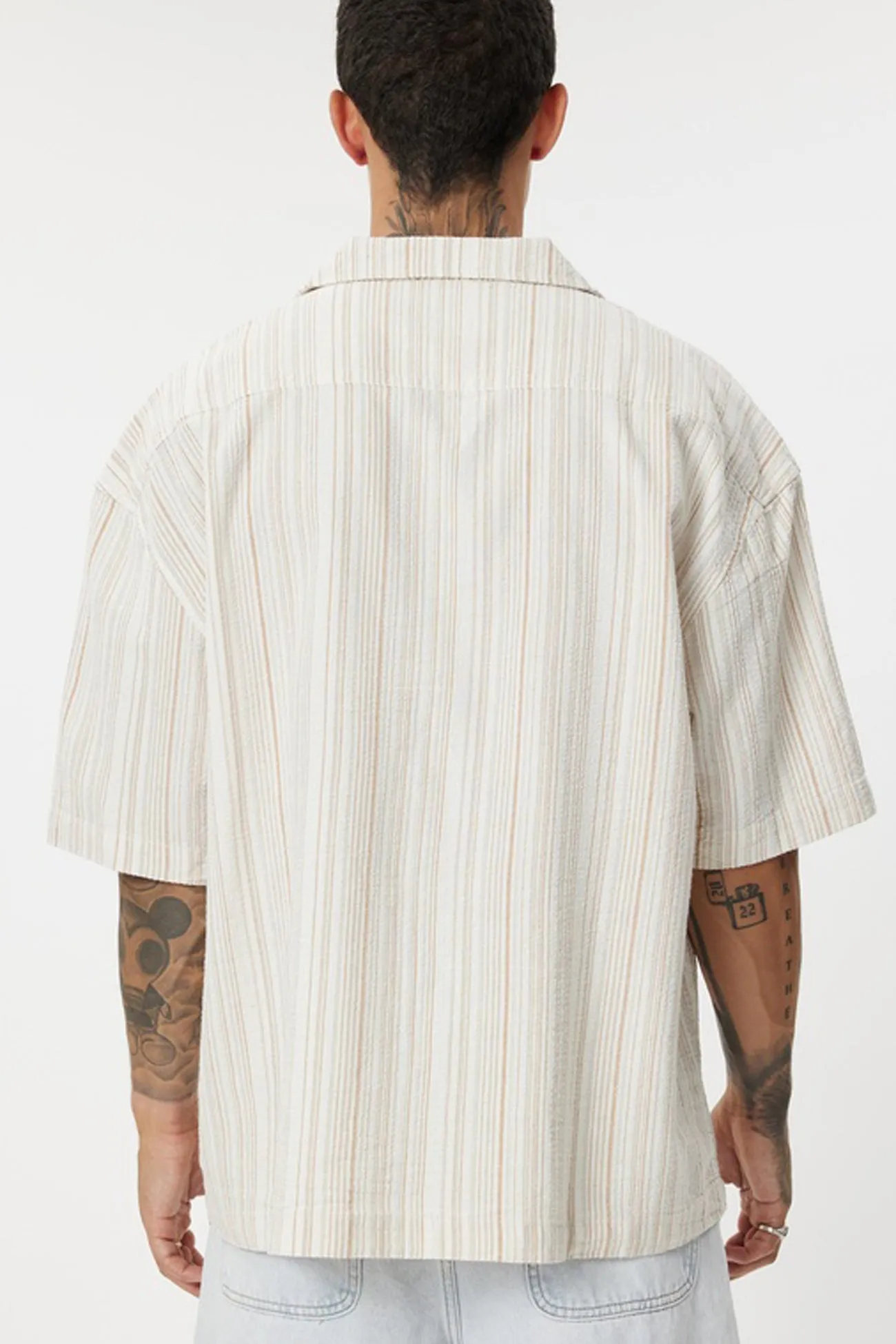 NonIrritating Benny Relaxed Stripe Short Sleeve Shirt Cream