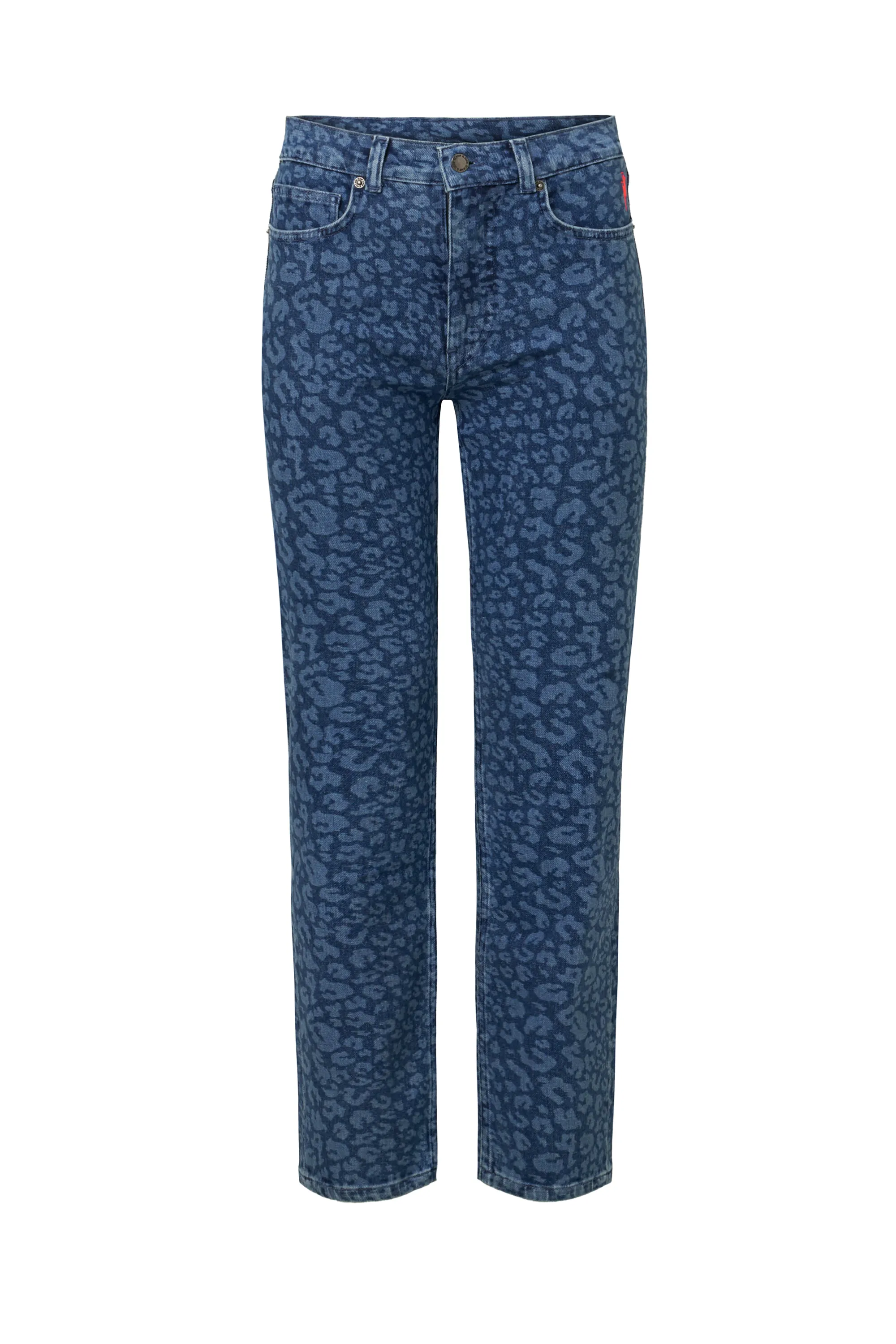 Authentic Indigo Leopard Straight Leg Jeans Cozy Casual