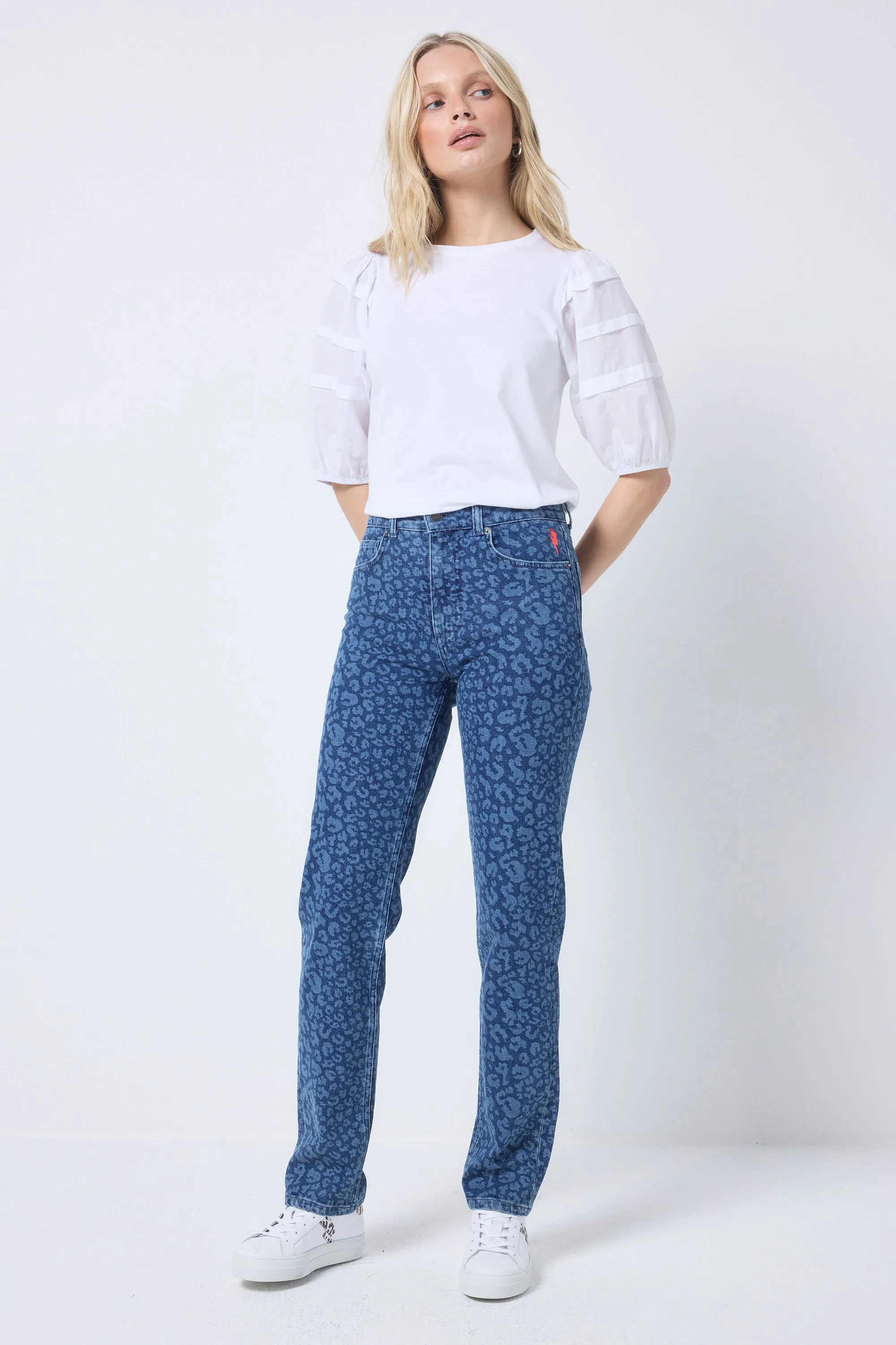 AntiSnagZippers ThermalRegulation Authentic Indigo Leopard Straight Leg Jeans