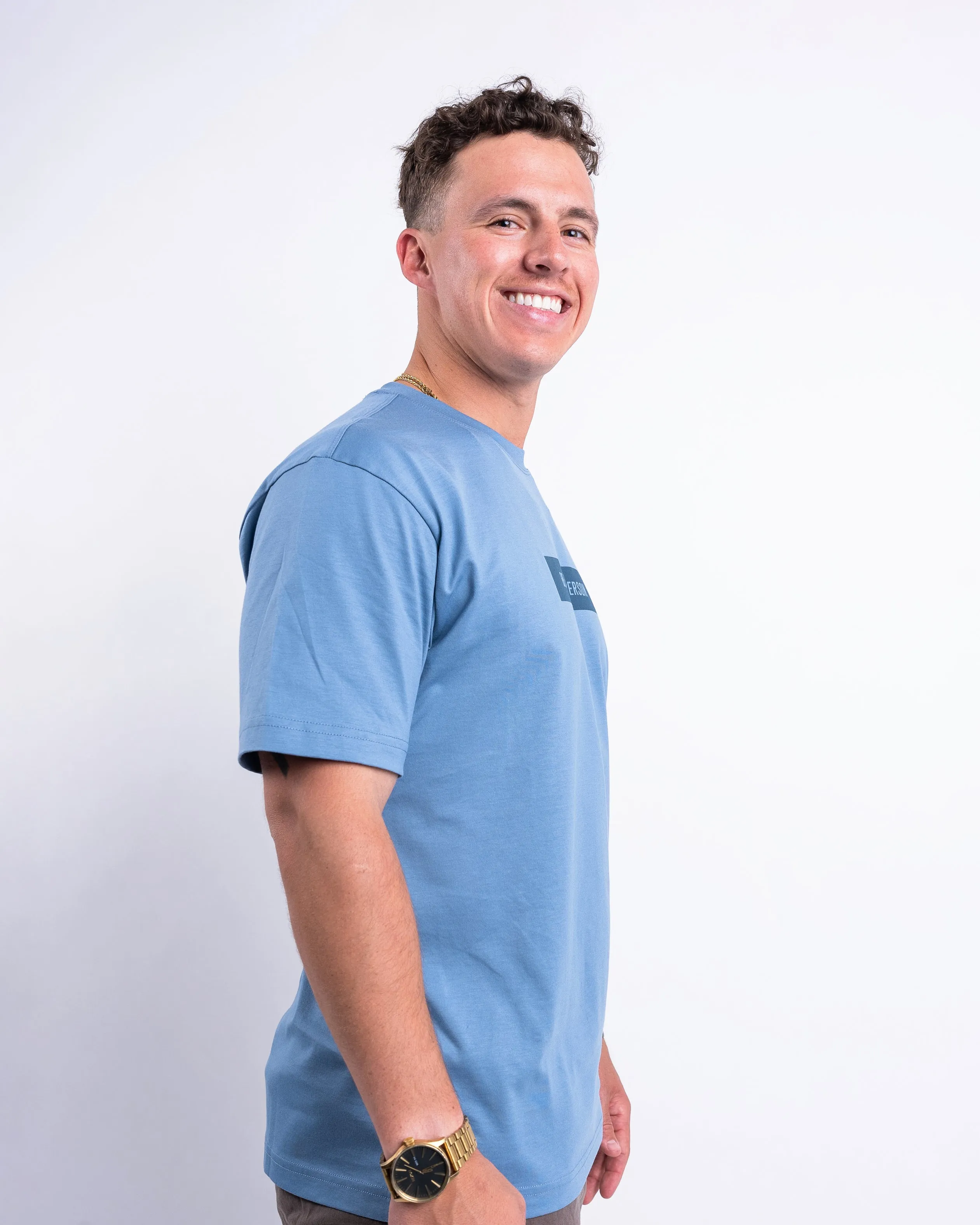 Rectangle Logo T-shirt - Cloudy Blue FrayResistant Fabric FullCut Shoulder