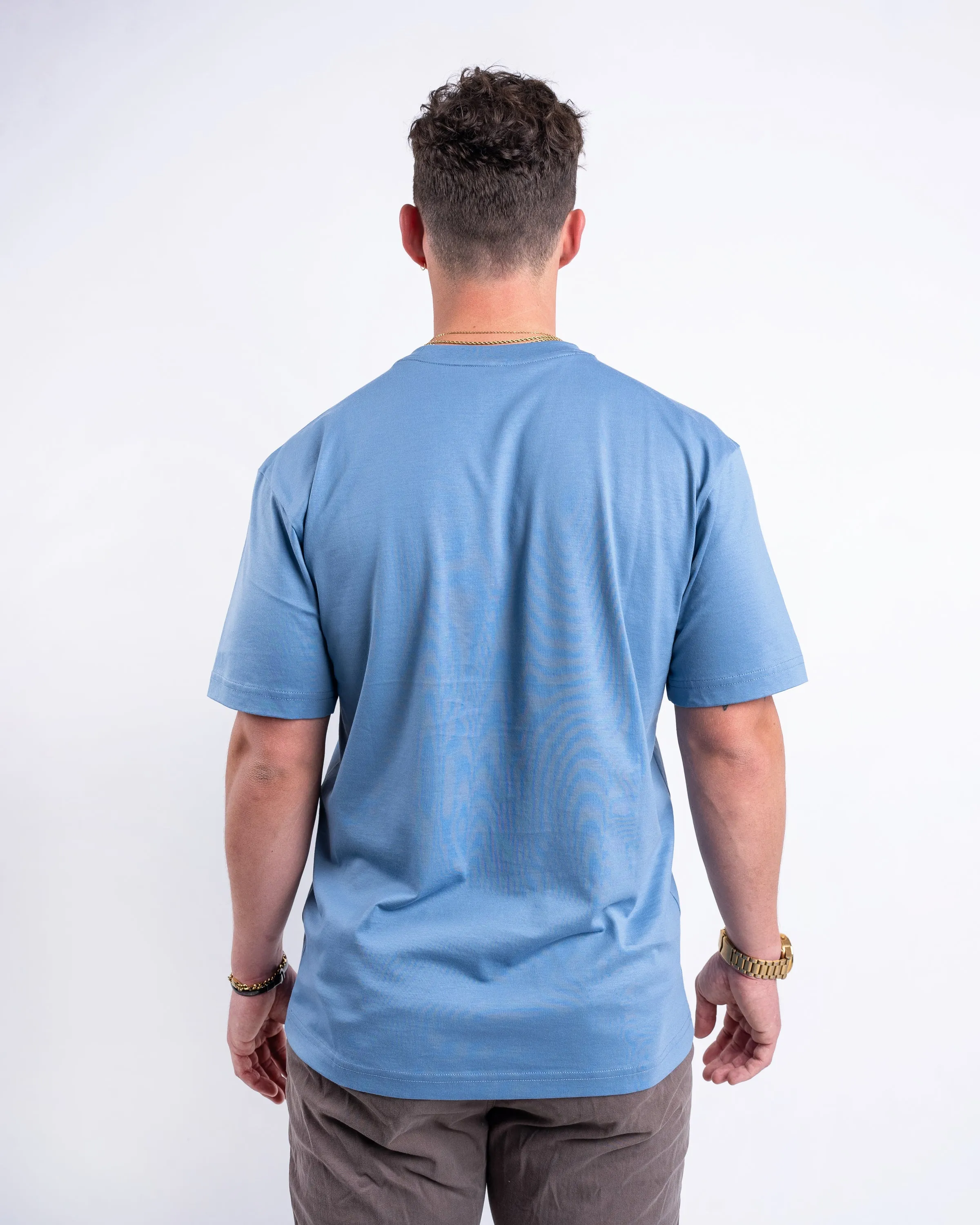 Anti Pilling Finish AdjustableCuffs Rectangle Logo T-shirt - Cloudy Blue