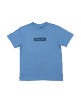 Stretchable Material Neutral Tone Palette Rectangle Logo T-shirt - Cloudy Blue