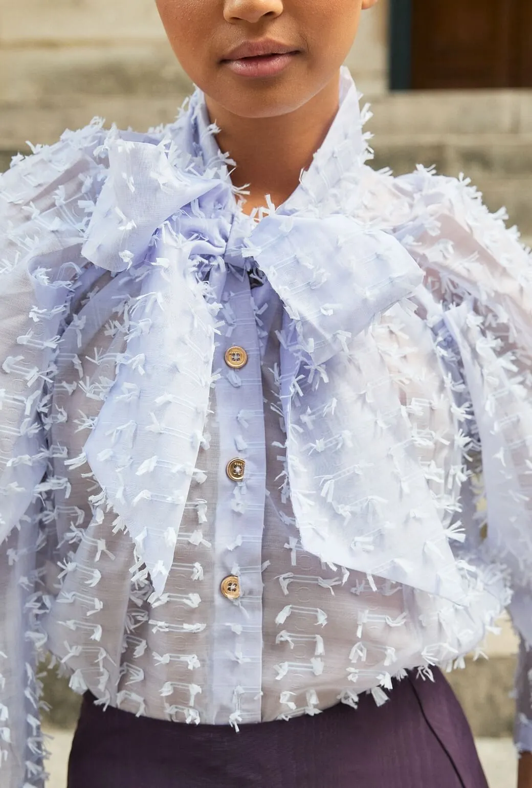 Big Bow Blouse - Lilac Bows ReinforcedArmholes SmoothZipper
