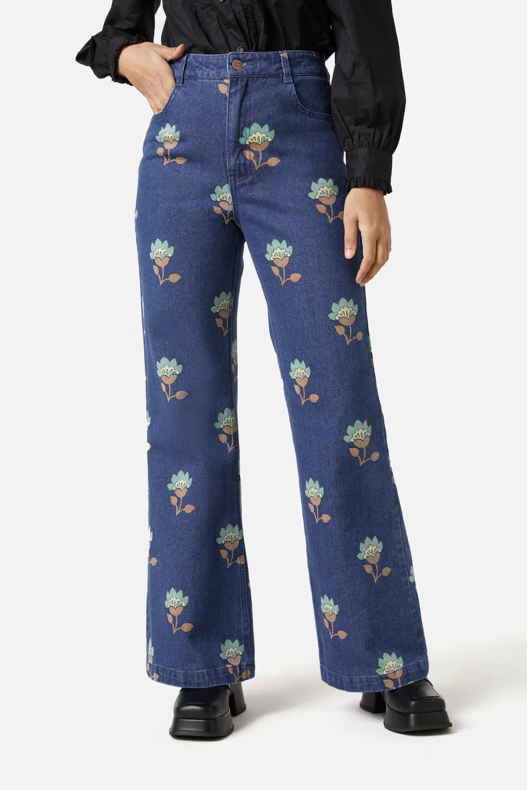 Retro Flora Flare Jean Low Profile Fasteners Simple Cut