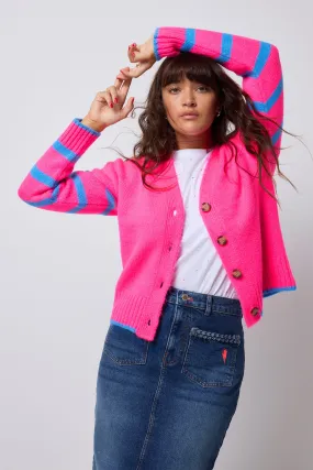 Work From Home Neon Pink with Blue Stripe Cardigan