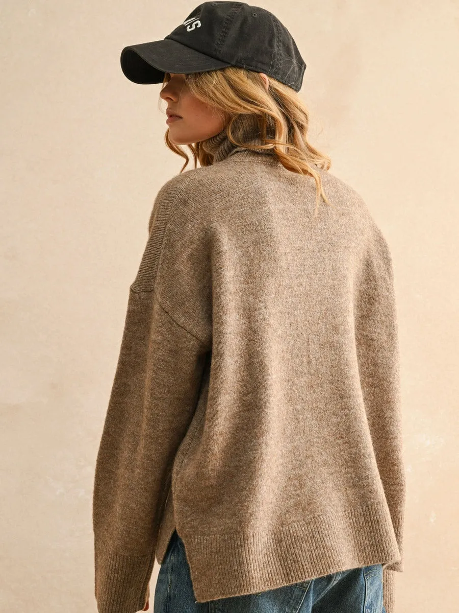 Friction Resistant Finish TURTLE NECK LONG SLEEVE SWEATER - MOCHA