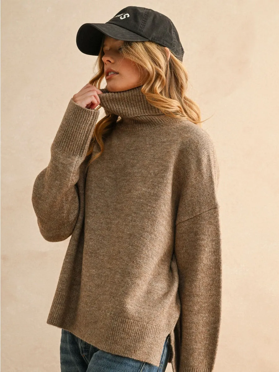 Easy to Wear TURTLE NECK LONG SLEEVE SWEATER - MOCHA