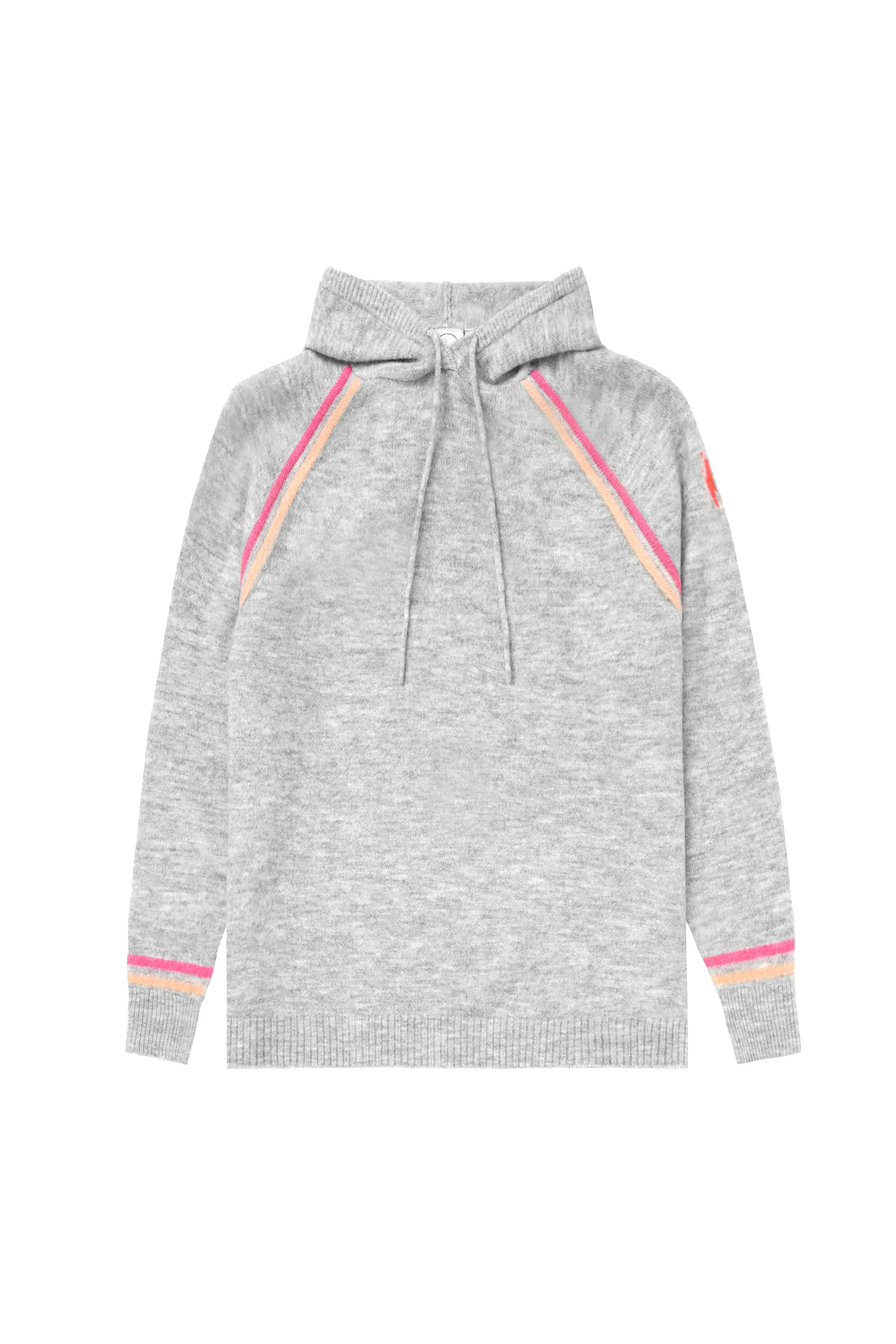 Breathable Knit Fabric muted tone Grey with Peach and Pink Stripe Knitted Lounge Wear Hoodie