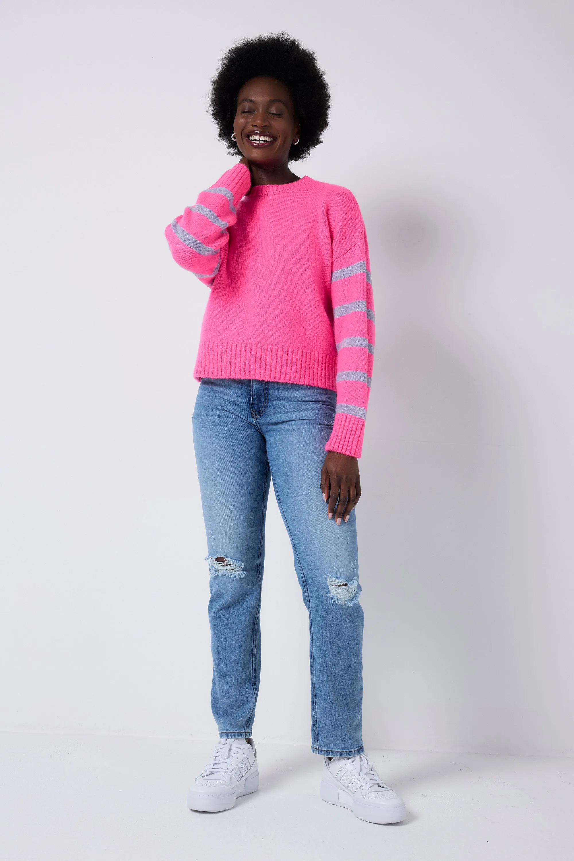 Neon Pink and Lilac Stripe Knit Jumper Cool Layering