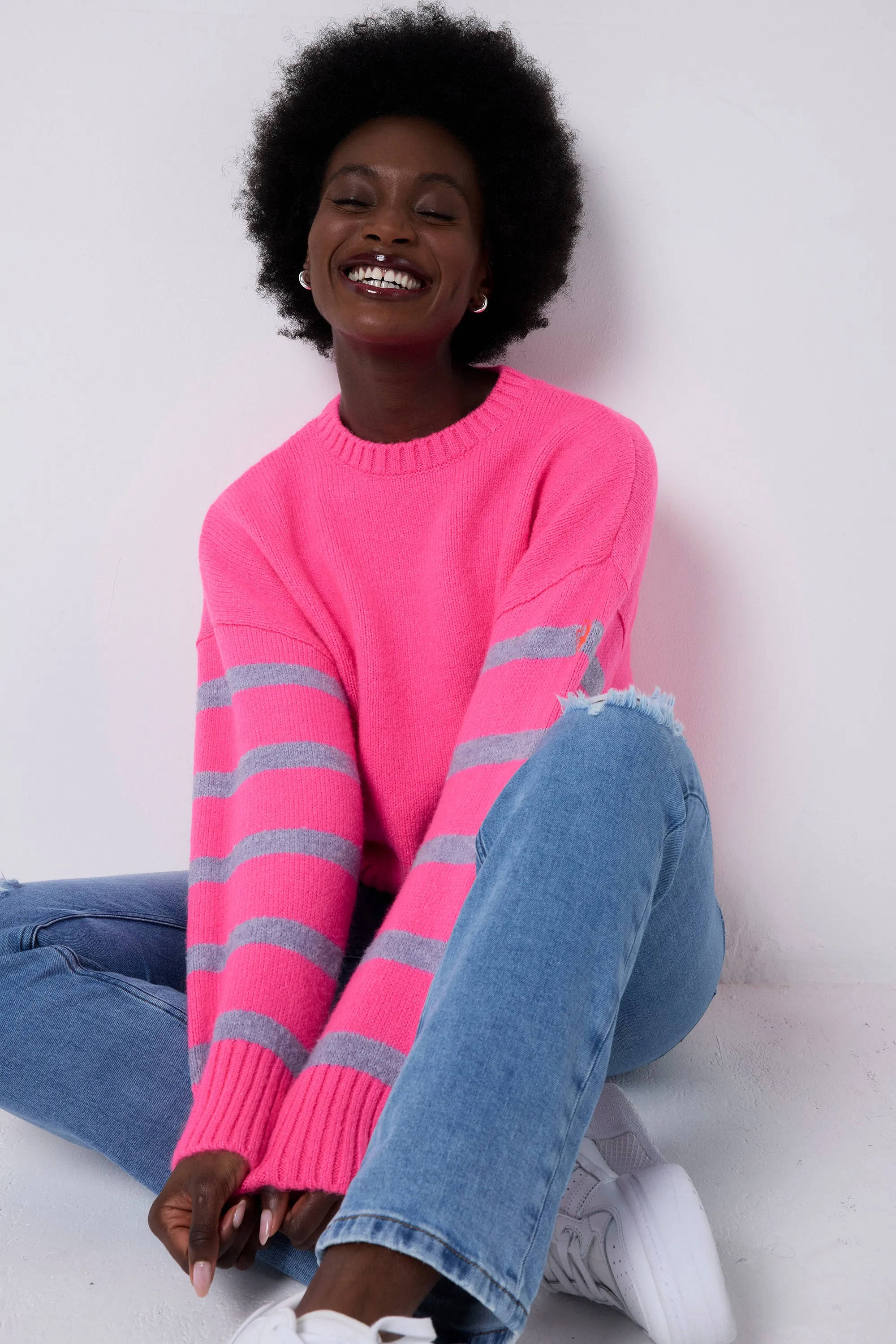 Wardrobe Classic Neon Pink and Lilac Stripe Knit Jumper