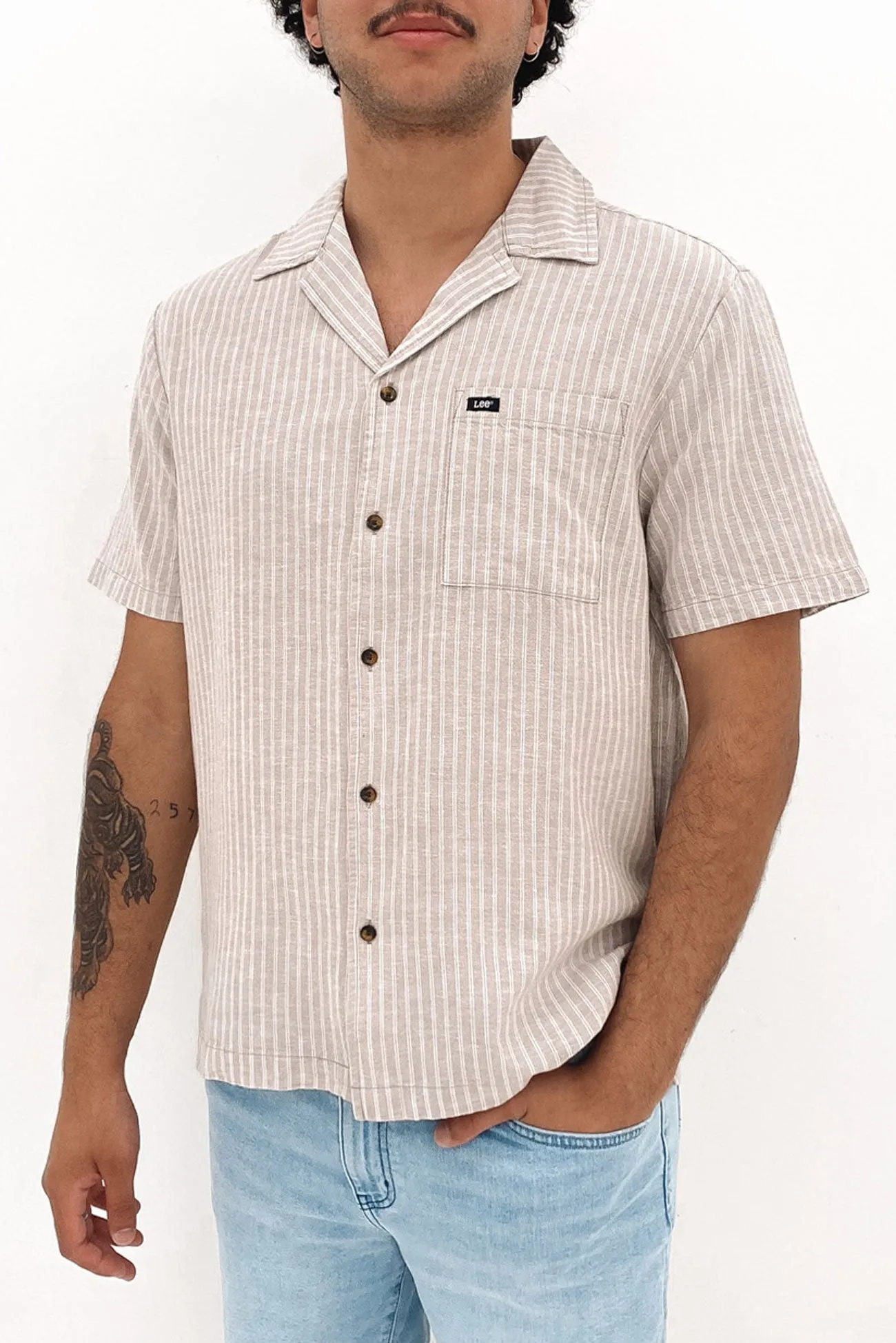 Lee Holiday Shirt Sand Stripe FadeResistant Coating BreathableFabricTech