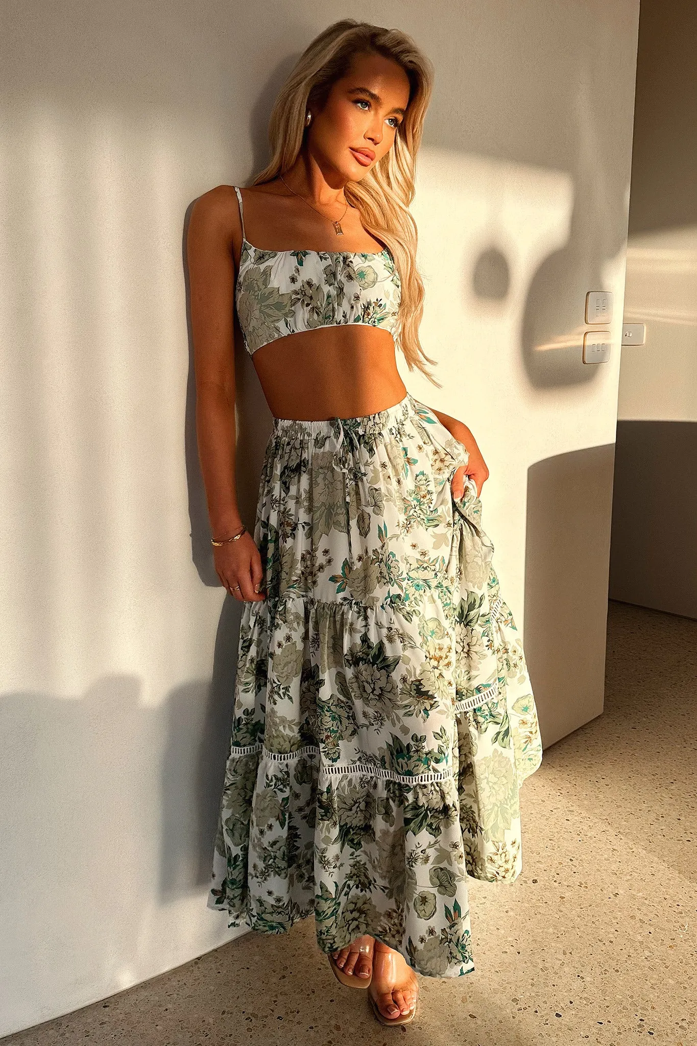 Timeless Trend Kei Maxi Skirt - Green Floral