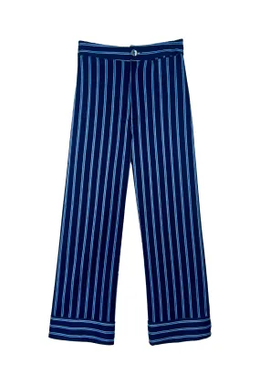 Flat Front Trousers - Dewberry Stripe Laser Cut Edges Soft Wear