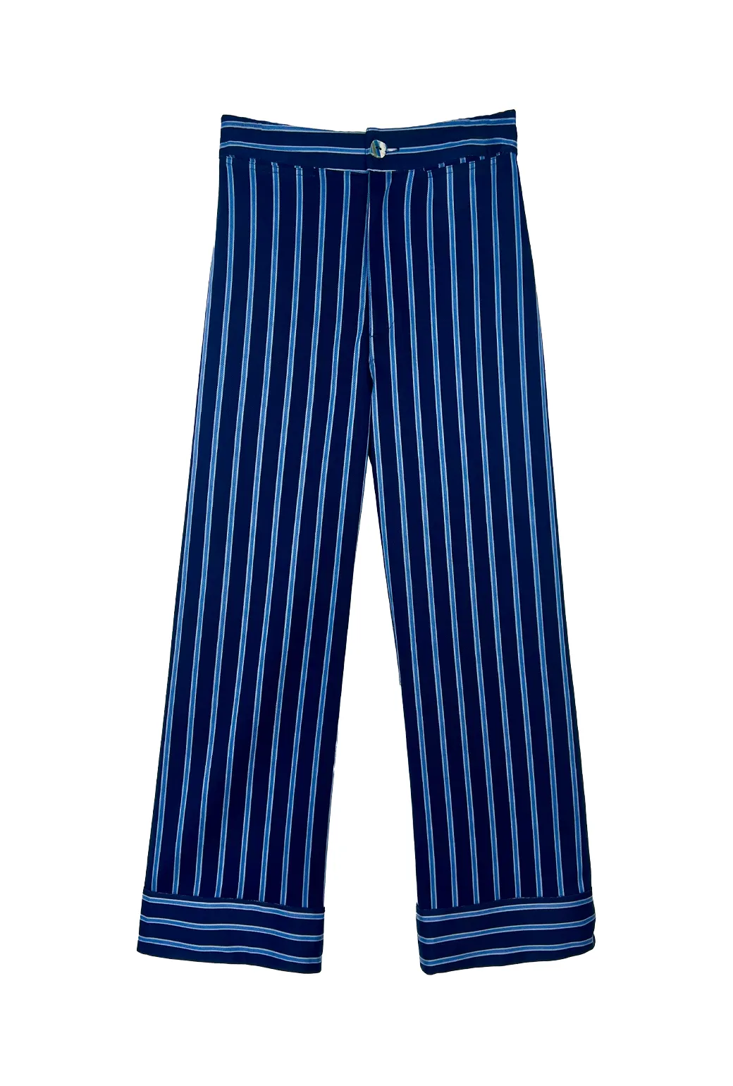 Flat Front Trousers - Dewberry Stripe Laser Cut Edges Soft Wear