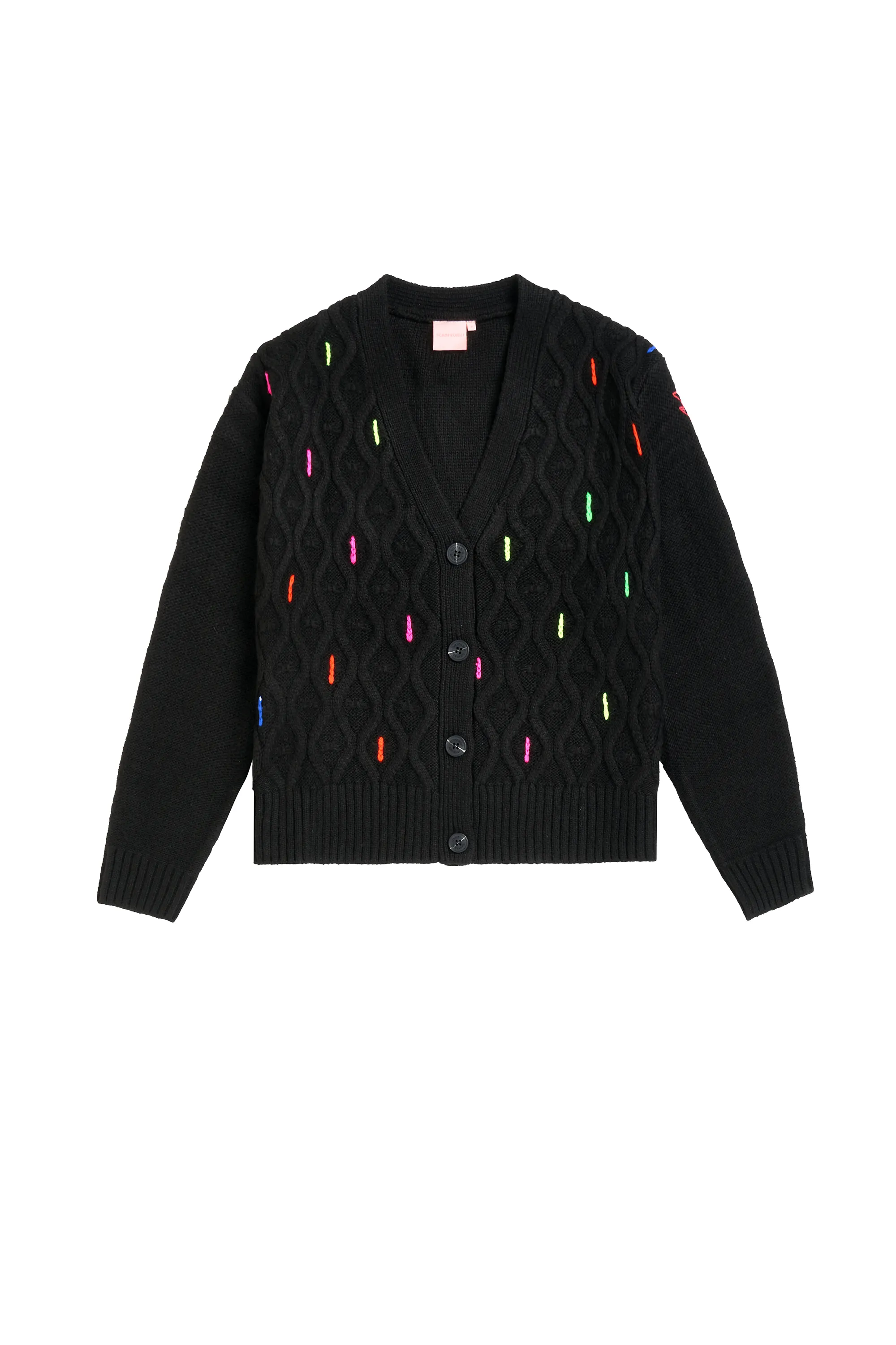 Black with Neon Rainbow Flecks Cable Knit Cardigan Multi Panel Off Duty Look