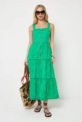 Green Broderie Zip Detail Midi Sundress Silk Air