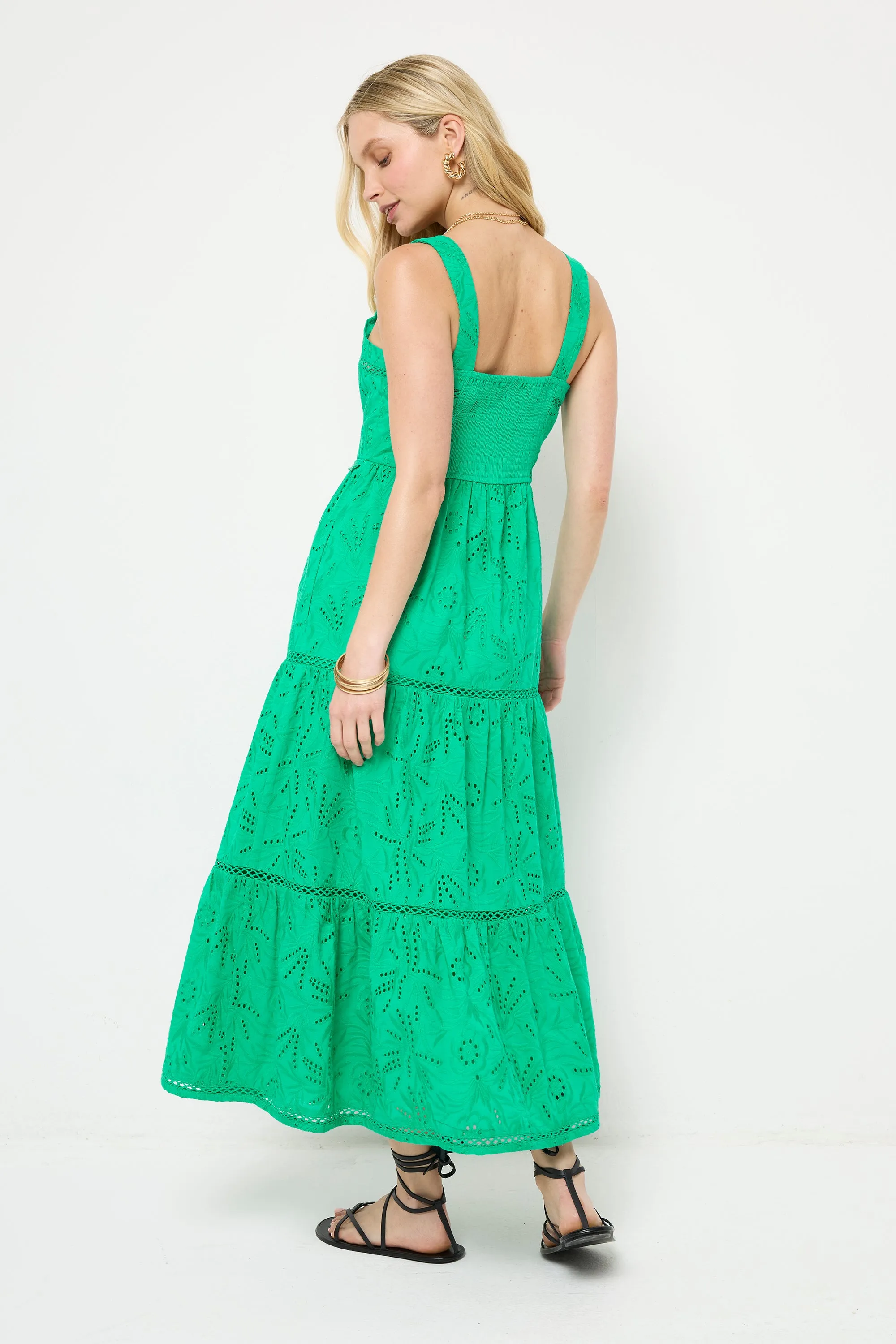 Green Broderie Zip Detail Midi Sundress ReversibleStyle Soft Air