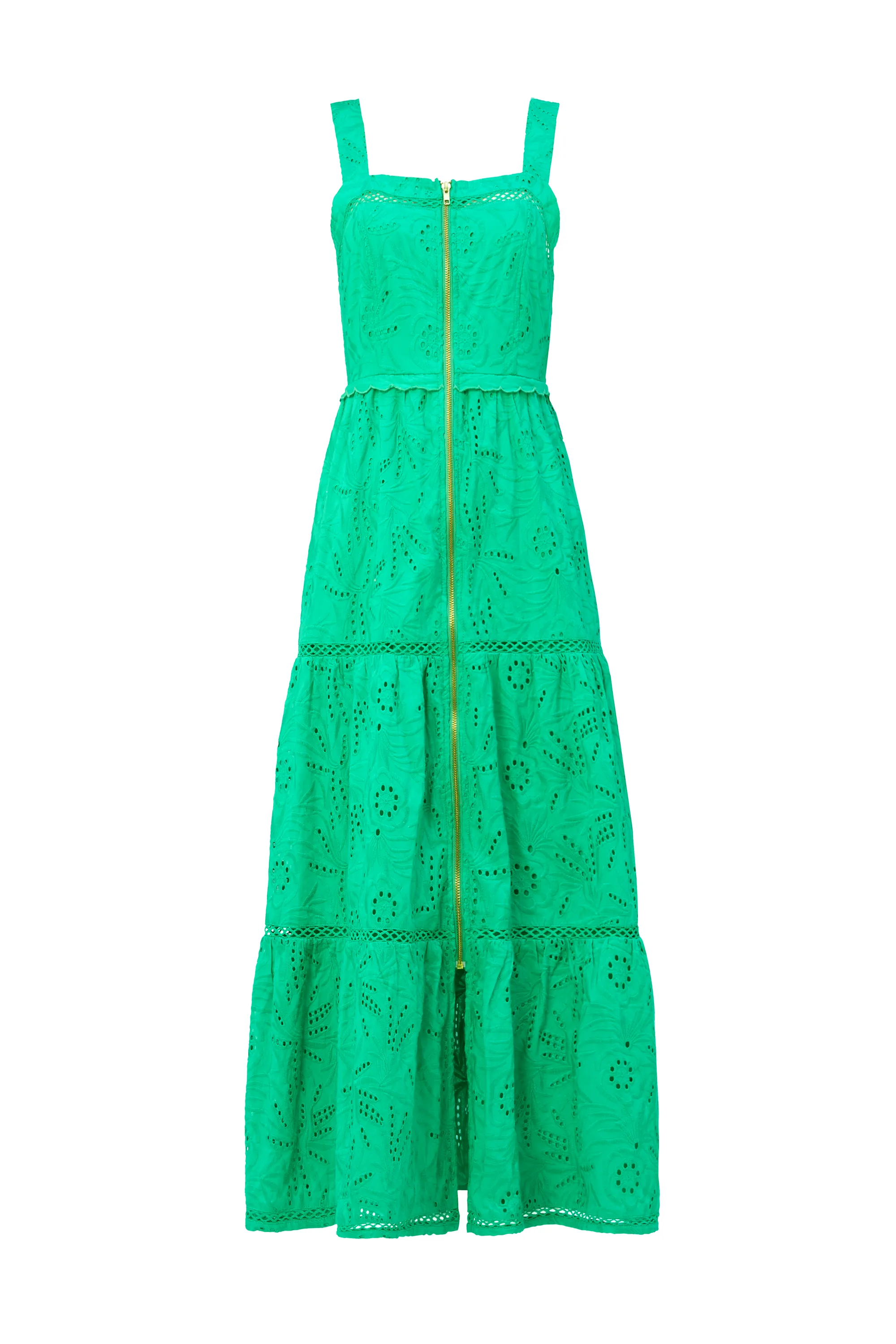 Green Broderie Zip Detail Midi Sundress Dreamy Touch