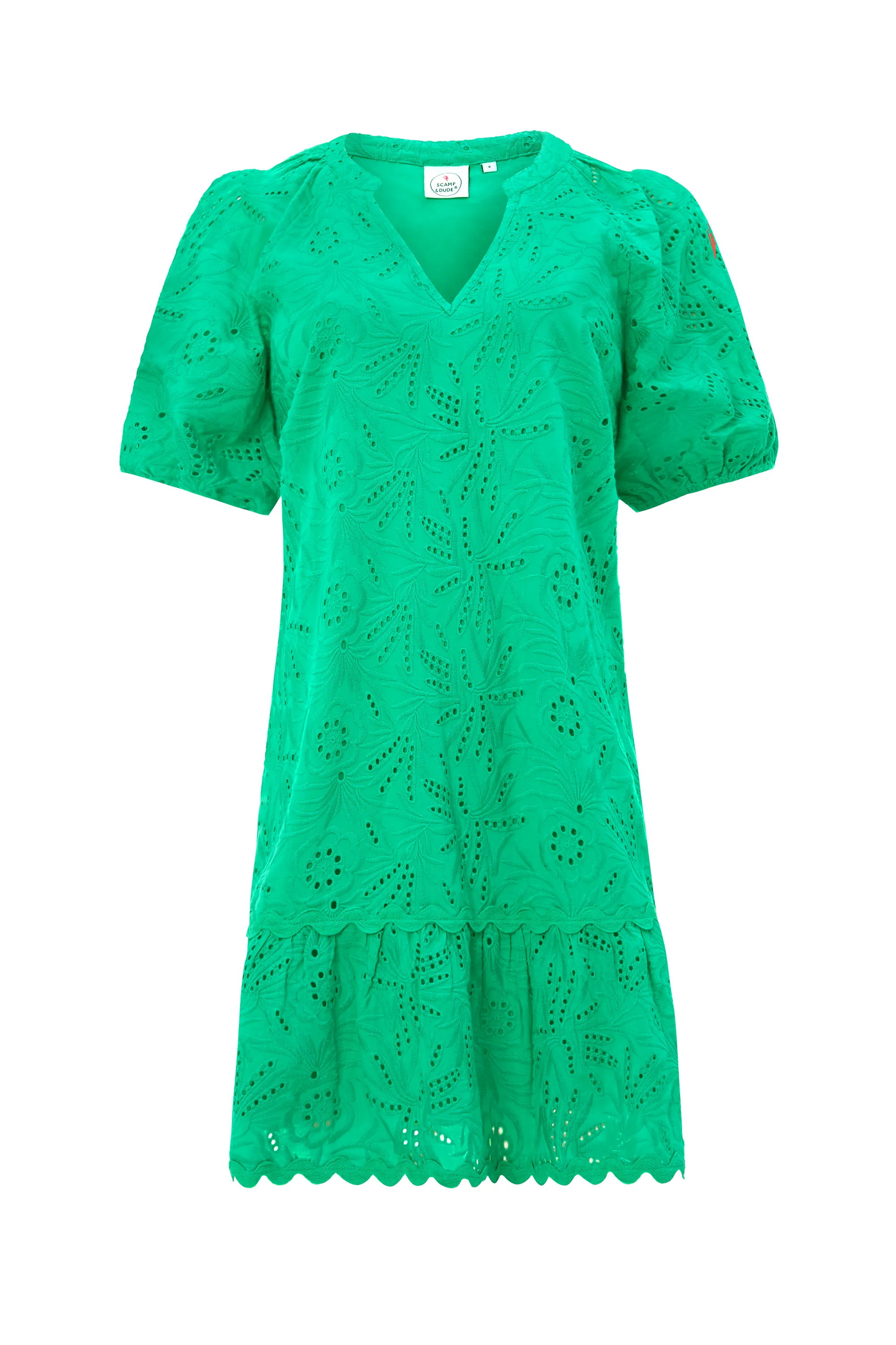 Grace Base Green V-Neck Broderie Short Dress