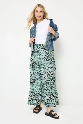 Green with Yellow Leopard Ray Maxi Skirt Classic Fit