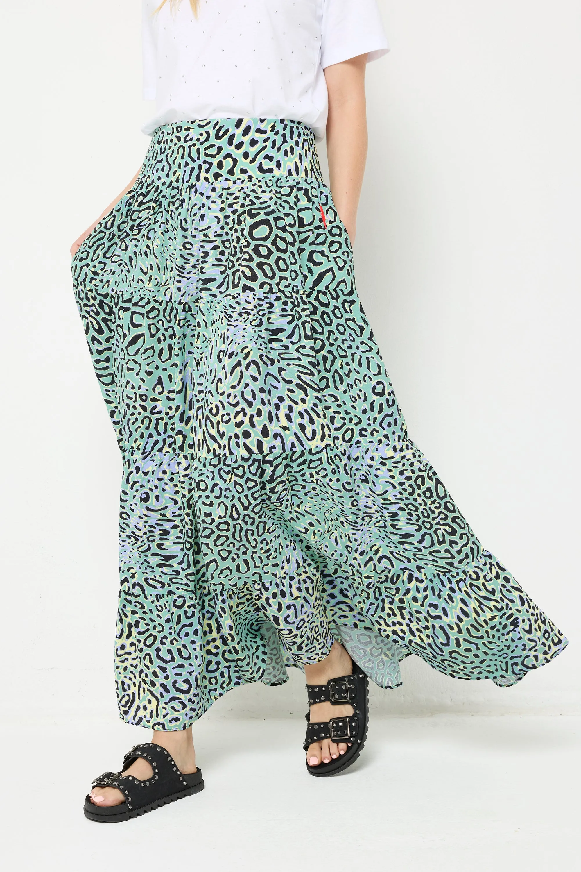 Green with Yellow Leopard Ray Maxi Skirt Editorial Look