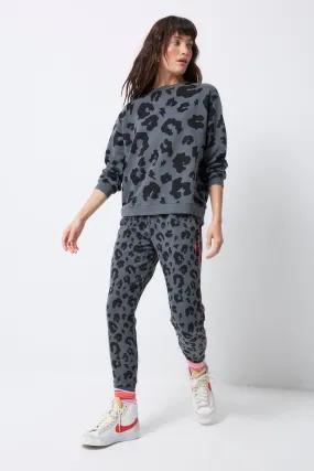 Grey Leopard Cosy Joggers SoftCottonBlend DoubleLayeredHem